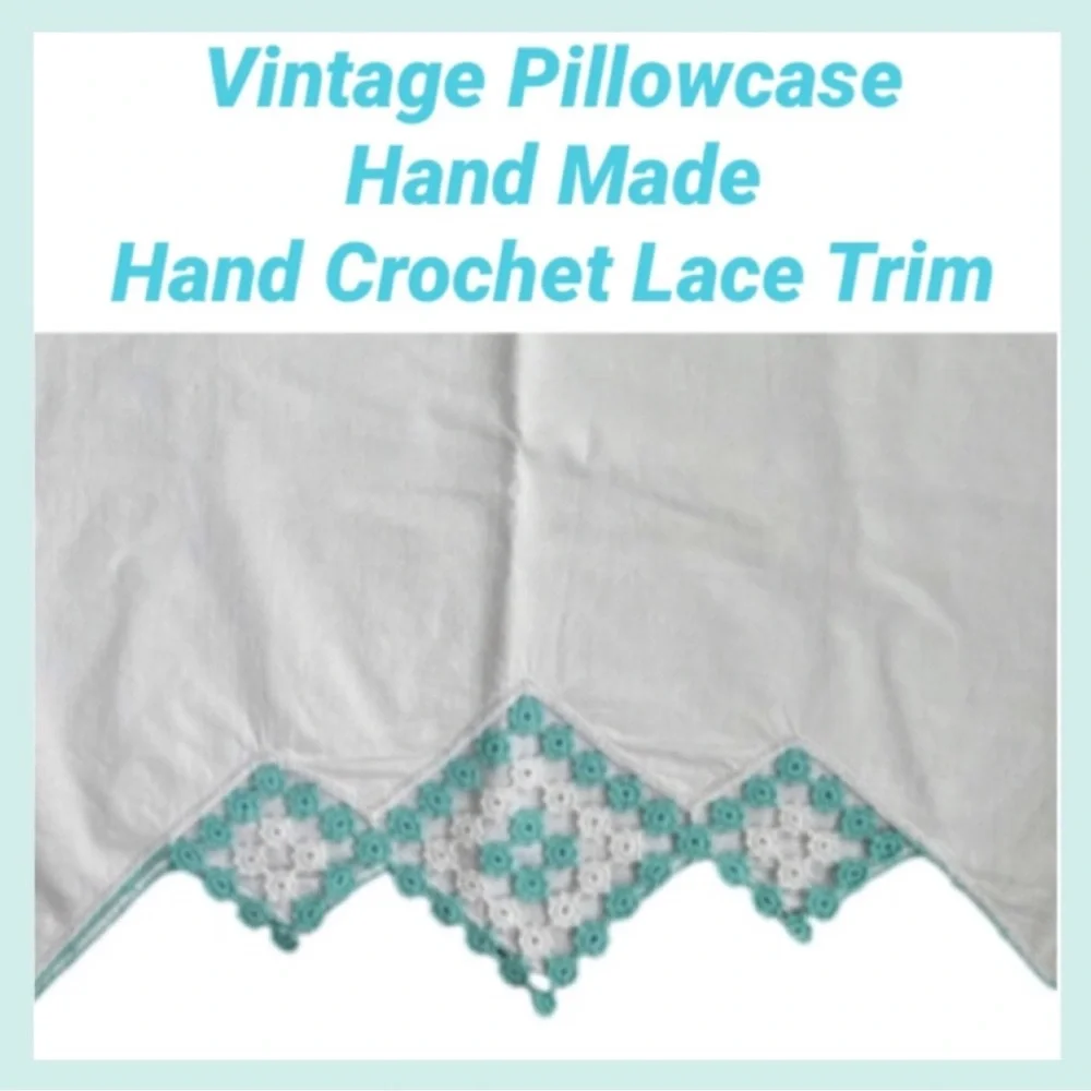 Vintage Pillowcase Hand Crocheted Lace Trim Handmade Hand Crafted Cotton Linen
